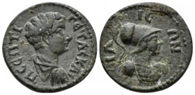 Troas, Illium Geta Caesar, 198-209 Bronze circa 202-209, Æ 23.5mm., 6.72g. Bareheaded, draped, and cuirassed bust r. Rev. Helmeted bust of Minerva r, ...