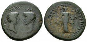 Ionia, Smyrna Augustus with Tiberius as Caesar, 27 BC-AD 14 Bronze circa 4-14, Æ 20mm., 5.40g. Bare heads of Augustus and Tiberius facing each other. ...