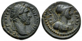 Pamphilia, Attalea Antoninus Pius, 138-161 Bronze circa 138-161, Æ 20mm., 5.98g. Laureate head r. Rev. bust of Athena wearing aegis, r. Rev. bust of A...