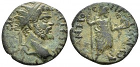 Pisidia, Antioch Septimius Severus, 193-211 Bronze circa 193-211, Æ 22.5mm., 4.32g. Radiate head r. Rev. Mên standing r., holding sceptre and Nike. SN...