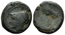 Half unit Neapolis after 276, Æ 17.5mm., 5.35g. Helmeted head of Minerva l. Rev. Bridled horse's head r.; in l. field, ROMAAOC upwards. Sydenham 3. H....