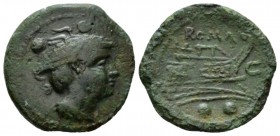 Sextans Sardinia circa 211-208, Æ 19.5mm., 3.87g. Head of Mercury r.; above, two pellets. Rev. ROMA Prow r.; before, C and below, two pellets. Sydenha...