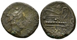 Sextans Sicily circa 207-206,, Æ 21mm., 6.61g. Head of Mercury r.; above, two pellets. Rev. Prow r.; above, corn ear and before, I C. Below, ROMA. Syd...