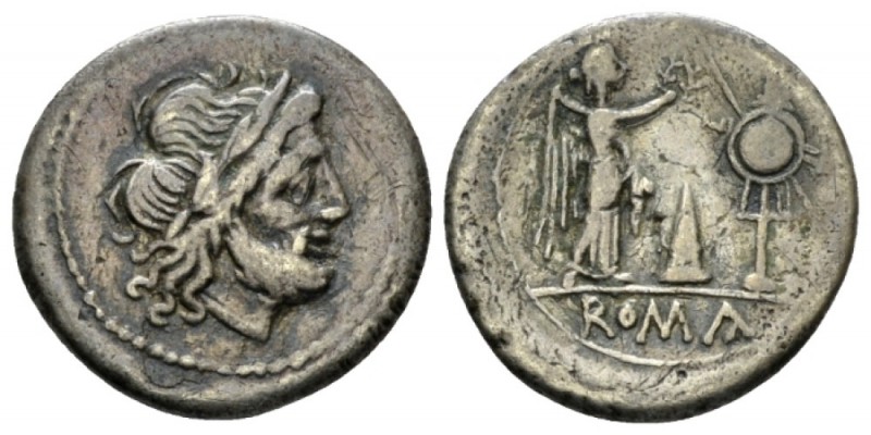 Meta series Victoriatus circa 206-195,, AR 17.5mm., 1.95g. Laureate head of Jupi...