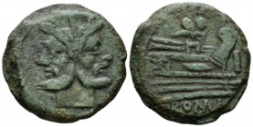 Butterfly: butterfly and vine branch series As circa 169-158, Æ 30mm., 22.71g. Laureate head of Janus; above, mark of value. Rev. Prow r.; above, butt...