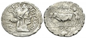 C. Marius C.f. Capito. Denarius serratus 81, AR 20.5mm., 3.76g. Draped bust of Ceres r.; around, C·MARI·C· F·C – APIT·XXVII . Rev. Ploughman with a yo...