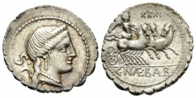 C. Naevius Balbus. Denarius serratus 80, AR 20.5mm., 3.96g. Diademed head of Venus r.; behind, S·C. Rev. Victory in prancing triga r.; above, TXXVI an...