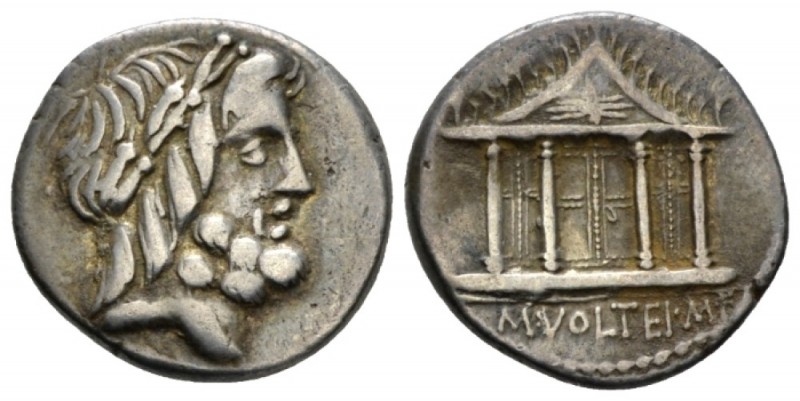 M. Volteius M.f. Denarius 78, AR 17mm., 4.13g. Laureate head of Jupiter r. Rev. ...