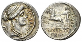 P. Plautius Hypsaeus. Denarius circa 60, AR 17mm., 4.01g. P.YPSAE·S·C Draped bust of Leuconoe r.; behind, dolphin swimming downwards. Rev. Jupiter in ...