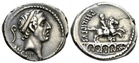 L. Marcius Philippus. Denarius 56, AR 20mm., 3.99g. Diademed head of Ancus Marcius r.; behind, lituus and below, ANCVS. Rev. PHILIPPVS Equestrian stat...