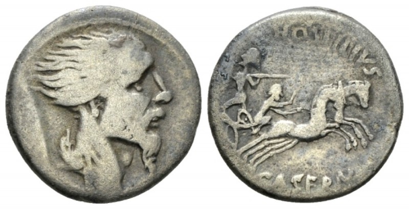 L. Hostilius Saserna. Denarius 48, AR 18mm., 3.62g. Bearded male head r.; behind...