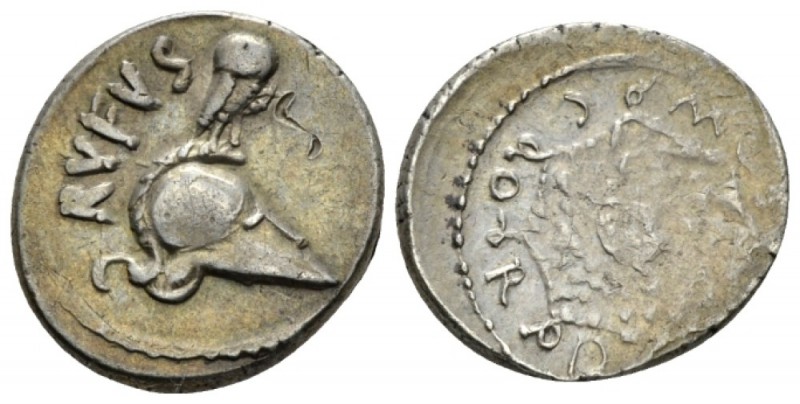 Mn. Cordius Rufus. Denarius circa 46, AR 17.5mm., 3.94g. Crested Corinthian helm...