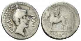 C. Caesar Octavianus. Denarius Gallia Cisalpina and Italy 43, AR 18mm., 3.53g. C·CAESAR – IMP Bare head of Octavian r. Rev. Equestrian statue l.; in e...