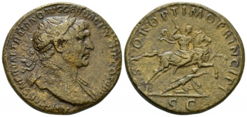 Trajan, 98-117 Sestertius circa 104-107, Æ 33.5mm., 22.80g. Laureate bust r., sl...