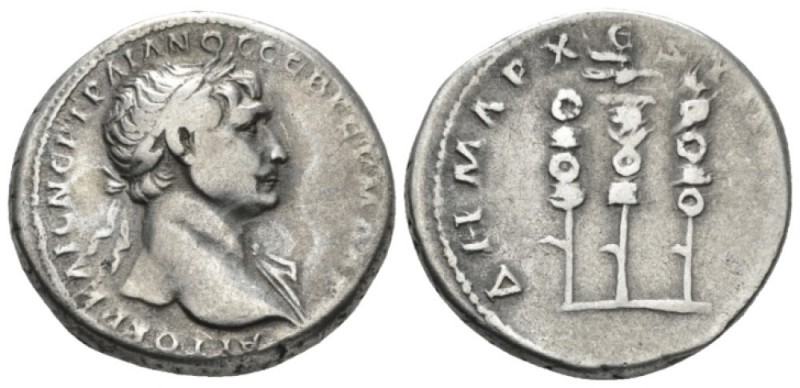 Trajan, 98-117 Tridrachm Bostra (Arabia) circa 112-114, AR 24mm., 10.33g. Laurea...