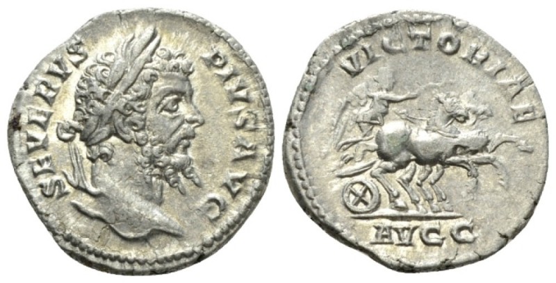 Septimius Severus, 193-211 Denarius circa 202-210, AR 17.5mm., 3.23g. Laureate h...