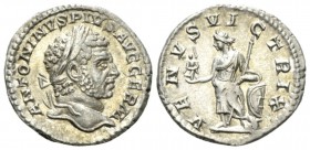 Caracalla, 198-217 Denarius circa 213-217, AR 18mm., 3.02g. ANTONINVS PIVS AVG GERM Laureate head r. Rev. VENVS VICTRIX Venus standing l., holding Vic...