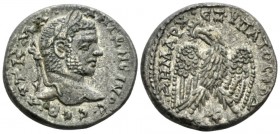 Caracalla, 198-217 Tetradrachm Laodicea circa 214-217, AR 27mm., 13.91g. Laureate head r. Rev. Eagle standing facing, head and tail l., with wings spr...