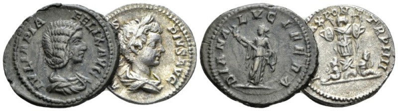 Caracalla and Julia Domna Lot of two denarii circa 201, AR 18.5mm., 6.20g. ANTON...