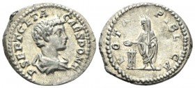 Geta Caesar, 198-209 Denarius circa 200-202, AR 20mm., 3.35g. GETA CAES PONTIF Bareheaded and draped bust r. Rev. VOTA PVBLICA Geta veiled standing l....
