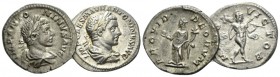 Elagabalus, 218-222 Lot of two denarii 219, AR 19.5mm., 6.57g. IMP CAES M AVR ANTONINVS AVG Laureate, draped and cuirassed bust r. Rev. MARS VICTOR Ma...