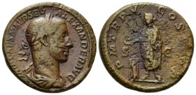 Severus Alexander, 222-235 As circa 228, Æ 25mm., 11.20g. Laureate and draped bust r. Rev. The Emperor togate, standing l., sacrificing with a patera ...