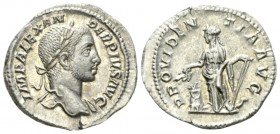Severus Alexander, 222-235 Denarius circa 232, AR 20.5mm., 3.30g. Laureate bust r., with slight drapery. Rev. Providentia standing l., holding cornuco...