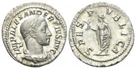 Severus Alexander, 222-235 Denarius circa 232, AR 20mm., 3.04g. IMP ALEXANDER PIVS AVG Laureate and draped bust r. Rev. SPES PVBLICA Spes advancing l....