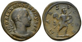 Severus Alexander, 222-235 Sestertius circa 232, Æ 33.5mm., 29.60g. Laureate, draped, and cuirassed bust r. Rev. Mars Ultor running r., holding spear ...