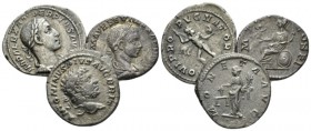 Severus Alexander, 222-235 Lot of three denarii circa 222-235, AR 19mm., 8.73g. Lot of three denarii: RIC 224. C. 165. RIC 267. C 223 and Antioch C-. ...