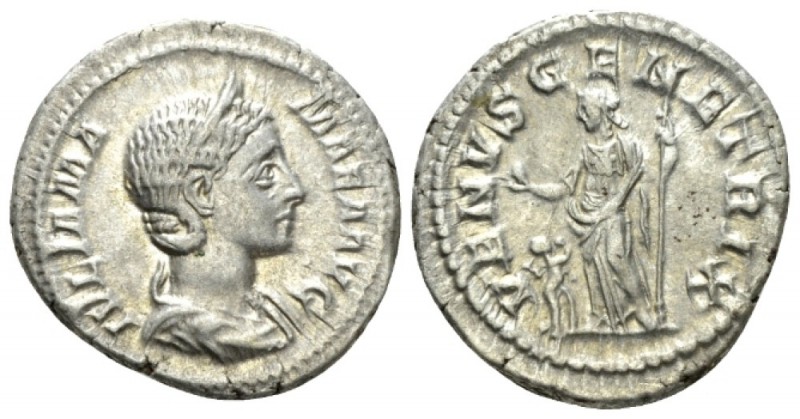 Julia Mamaea, mother of Severus Alexander Denarius circa 223, AR 20mm., 3.60g. D...