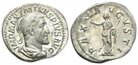 Maximinus I, 235-238 Denarius circa 236, AR 20.5mm., 3.05g. Laureate, draped, and cuirassed bust r. Rev. Pax standing l., holding scepter and branch. ...