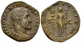 Maximinus I, 235-238 Sestertius circa 236-237, Æ 28.5mm., 16.29g. Laureate, draped, and cuirassed bust r. Rev. Fides standing l., holding signum in ea...