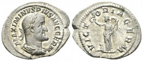 Maximinus I, 235-238 Denarius circa 238, AR 23mm., 2.35g. MAXIMINVS PIVS AVG GERM Laureate, draped and cuirassed bust r. Rev. VICTORIA GERM Victory st...