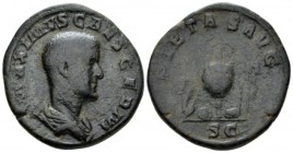 Maximus Caesar, 235-238 Sestertius circa 236-238, Æ 31mm., 23.26g. MAXIMVS CAES GERM Bare-headed, draped and cuirassed bust r. Rev. PIETAS AVG Priestl...
