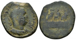 Balbinus, 238 Sestertius circa 238, Æ 28.5mm., 16.61g. Laureate, draped, and cuirassed bust r. Rev. Balbinus, Pupienus, and Gordian III, all togate, s...