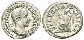 Gordian III, 238-244 Denarius circa 241, AR 20.5mm., 3.31g. IMP GORDIANVS PIVS FEL AVG Laureate and draped bust r. Rev. SECVRITAS PVBLICA Securitas se...