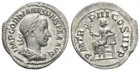 Gordian III, 238-244 Denarius circa 241-243, AR 20.5mm., 2.75g. IMP GORDIANVS PIVS FEL AVG Laureate and draped bust r. Rev. P M TR P III COS II P P Ap...