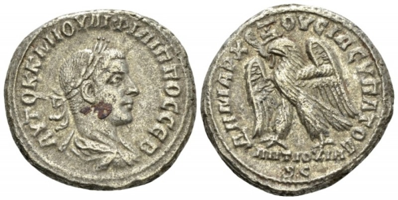 Philip II, 247-249 Tetradrachm circa 249, AR 27.5mm., 13.25g. Laureate, draped a...