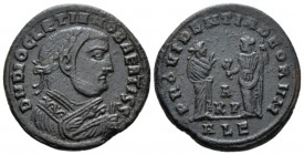 Diocletian, 284-305 Follis Alexandria circa 308, Æ 24.5mm., 6.70g. DN DIOCLETIANO BEATISS Laureate bust r., in imperial mantle. Rev. PROVIDENTIAE DEOR...