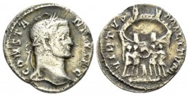 Constantius I Caesar, 293-305 Argenteus Roma circa 294, AR 17mm., 2.69g. CONSTAN TIVS CAES Laureate head r. Rev. VIRTVS MILITVM Four tetrarchs sacrifi...