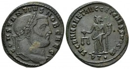 Constantius I Caesar, 293-305 Follis Ticinum circa 300-303, Æ 27.5mm., 12.28g. Laureate head r. Rev. Moneta standing l., holding scales and cornucopia...