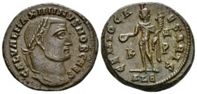 Maximinus II Caesar, 305-309 Follis Alexandria 308-310, Æ 24.5mm., 8.55g. GAL VAL MAXIMINVS NOB CAES Laureate head r. Rev. GENIO CA – ESARIS Genius, n...