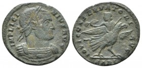Licinius, 308-324 Follis Arelate circa 319, Æ 17.5mm., 2.21g. Laureate and cuirassed bust r. Rev. Licinius, holding sceptre and thunderbolt, reclining...