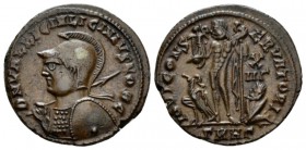 Licinius II caesar, 317-324 Follis Heraclea circa 321-324, Æ 20mm., 3.27g. D N VAL LICIN LICINIVS NOB C Helmeted and cuirassed bust left, holding spea...