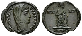 Constantine I, 307-337 Follis 347 - 348, Æ 16.5mm., 1.23g. D N CONSTANTINVS P F AVG Veiled head right. Rev. Constantine veiled, standing right; in exe...