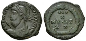 Julian II, 360-363 Æ3 Rome circa 360 - 363, Æ 19.5mm., 3.00g. D N FL CL IVLI-ANVS P F AVG Helmeted, draped and cuirassed bust left, holding spear and ...