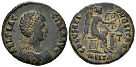 Aelia Flaccilla, wife of Theodosius I Æ Antioch circa 378-383, Æ 22mm., 5.70g. AEL FLACCILLA AVG Draped bust r., with elaborate headdress, necklace an...