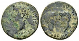 Hispania, Romula Tiberius, 14-37 As circa 14-37, Æ 29mm., 12.67g. PERM DIVI AVG COL ROM Laureate head of Tiberius l. Rev. GERMANICVS CAESAR DRVSV CAES...