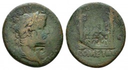 Gallia, Lugdunum Tiberius Caesar, 4-14 As circa 12-14, Æ 24.5mm., 11.18g. TI CAESAR AVGVST - F IMPERAT VII Laureate head r. Rev. Front elevation of Al...